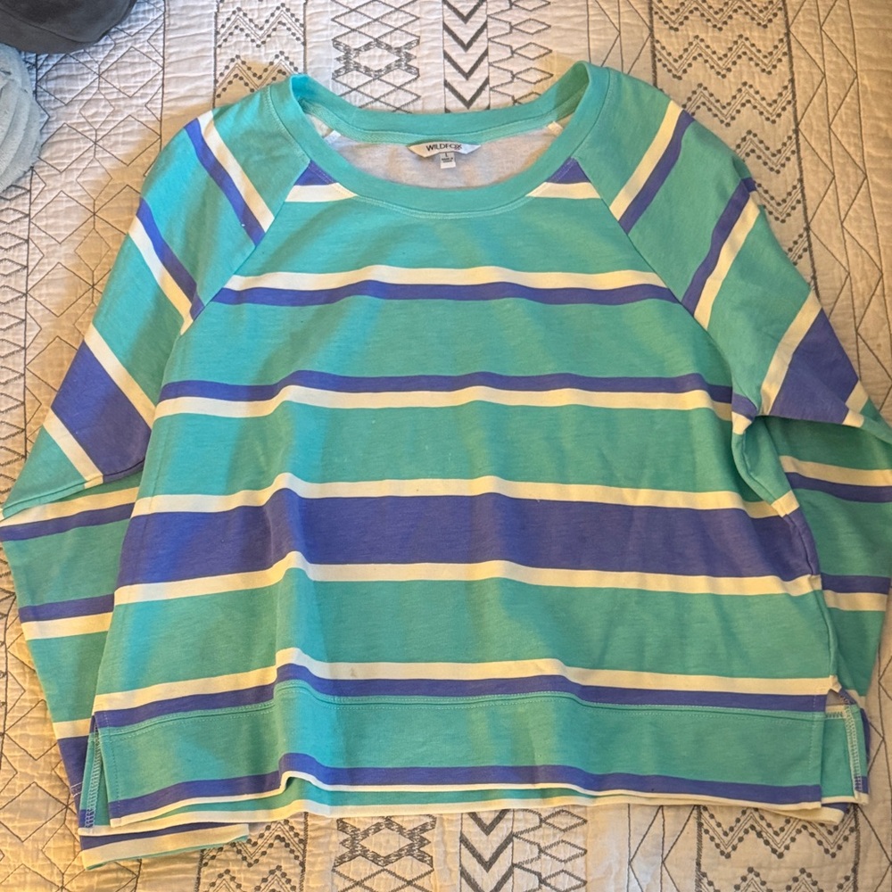 Wildfox Blue and Green Striped Long Sleeve Tee